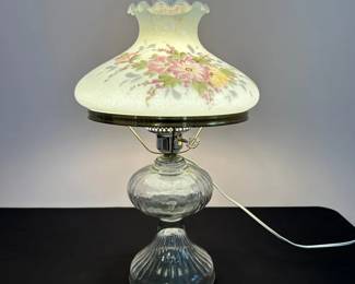 Vtg. Hand Painted Floral Hurricane Lamp