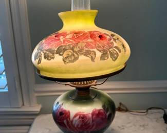 Vintage Rose Embellished Gone With The Wind Style Hurricane Lamp 25 Inches Tall