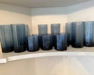 6 Vintage Libbey Facets Cobalt Old Fashioned 8 Highball Glasses