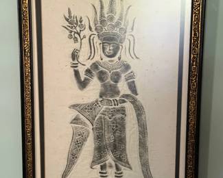 Framed Depiction Of A Temple Rubbing Of Apsara