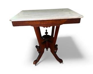  04 Victorian Marble Top Table 30 X 22 X 29.5 Inches