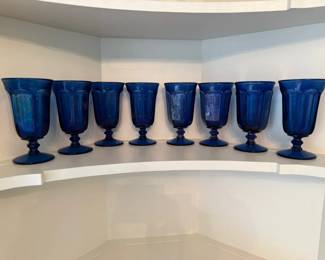 Eight Imperial Glass Ohio Old Williamsburg Deep Blue Iced Tea Goblets
