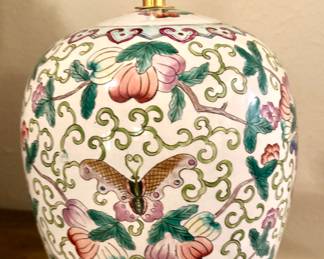 Vintage Ginger Jar depicting Butterflies & Flowers turned into a Table Lamp
