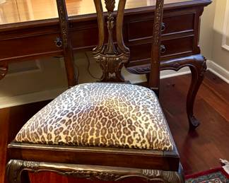 Antique Chippendale Style Chair with Cheetah Print Fabric Seat