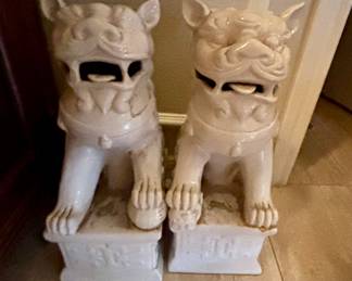 Large Ceramic white Foo Dogs