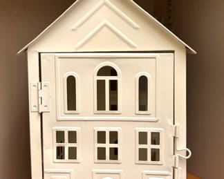 White Metal House Shaped Candle Lantern