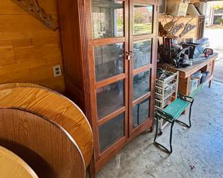 Antique Wood Display Cabinet with Glass Doors