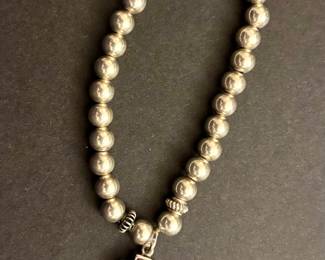 Sterling Silver Bead Stretch Bracelet with Cross Charm