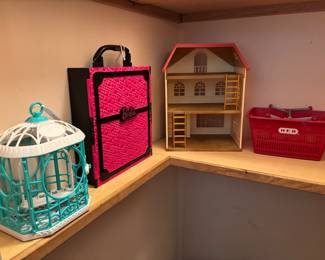 Children’s Toy
Plastic Birdcage / Barbie Ultimate Closet Carrying Case / Sylvanian Families Stylish 3 Floor House / H-E-B Play Food Shopping Basket.
