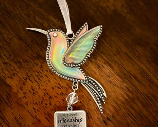Ganz - Metal Hummingbird ornament with a dangling charm that reads "A sweet friendship refreshes the soul"