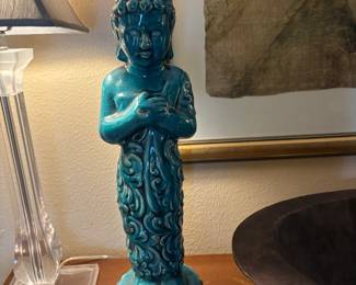 Vintage Turquoise Glazed Chinese Ceramic Goddess Statue