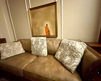 Distressed Leather Couch / Sofa
Buddhist Monk framed Art on Canvas