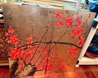 Four Piece Asian Style Orange Blossom Wall Art