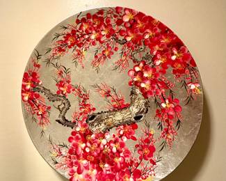 Japanese lacquerware in gold and red cherry blossom tree design plate