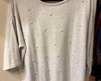 Chelsea & Theodore pearl-embellished sweater top.