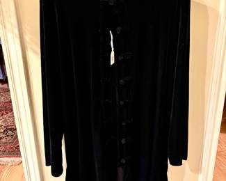 Eileen Fisher Velvet Mandarin Collar Long Shirt Black Top