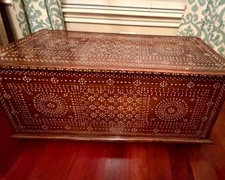 Balinese Teak Wood Chest / Trunk Inlaid with Mother-of-Pearl  