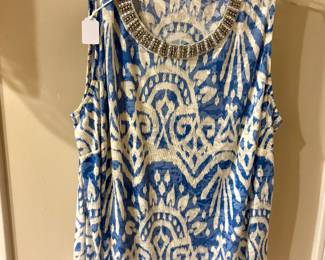 INC International Concepts jewel-neck tank top in a blue ikat print