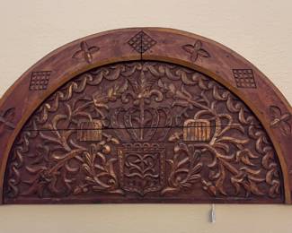 Half Moon Hand Carved Wood Architectural Wall Decor