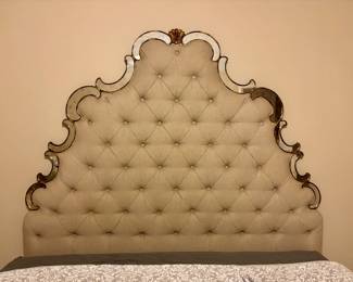 Venetian Style Tufted Mirrored King Headboard