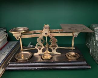 41. Antique S. Mordan & Co. Brass & Wood Postal Scale (10" x 5" x 5")