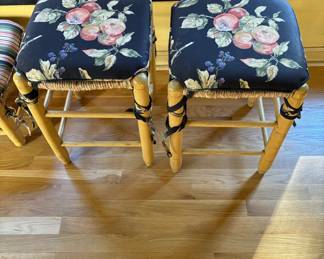 76. Pair of Stools w/ Rush Seat and Cushions (14" x 14" x 19")