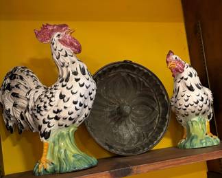 66.Pair of Ceramic Chickens Made in Italy (16"h)