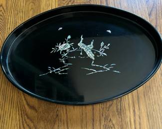 44. Black Lacquer Tray w/ Mother of Pearl Inlay (18" x 12")