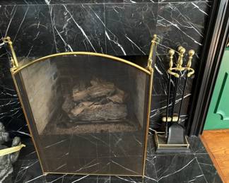 21. Brass Tri Panel Fireplace Screen (34")