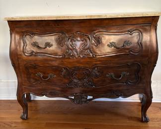 8. Carved 2 Drawer Chest w/ Stone Top (52" x 18" x 34")