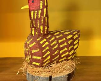 61. Hand Painted Seated Chicken (9")