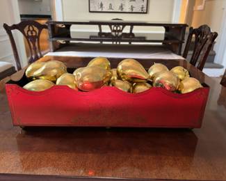52. Red Tin Box w/ Gold Pears (21" x 7" x 8")