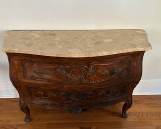 8. Carved 2 Drawer Chest w/ Stone Top (52" x 18" x 34")