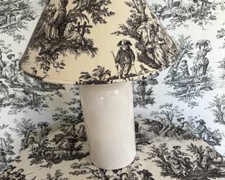 110. White Cylinder Lamp w/ Toile Shade (26"h)