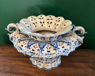 35. Blue & White Pedestal Dish Made in Italy