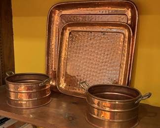 69. Pair of Hammered Copper Trays (13.5" x 13.5") (11" x 11")
70. Pair of Copper Planted (8" x 3.5")