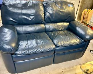 Blue leather recliner loveseat