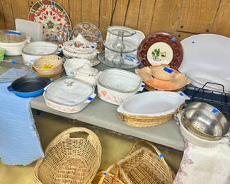 Various dinner serving pieces
Tupperware, Pyrex, platters, glass