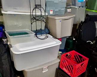 Various size storage bins and crates