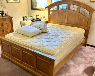 Queen, blonde solid  wood bedframe $165