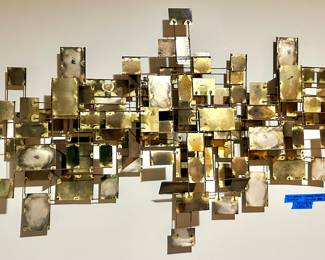 Curtis Jere Mid Century MCM Brutalist Labyrinth, metal wall sculpture 52”w x 26”h $1250