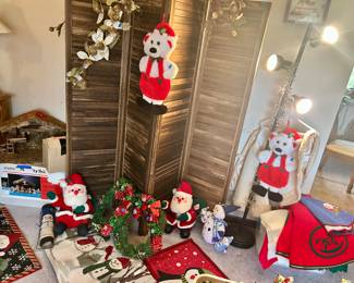 Holiday/Christmas decorations, tree skirts, door, rugs