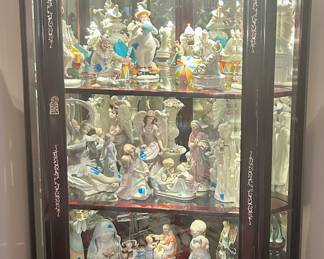 Corner Asian style carved wood and Glass top curio