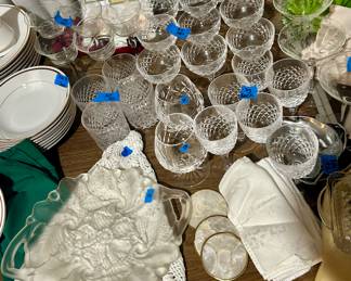 There is Krystal goblets for wine, champagne, and water