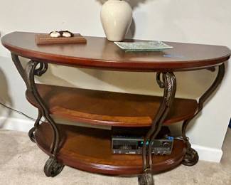 Derek Wood Three level metal leg Demi lune sofa table