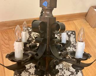 MCM Vintage metal and wood chandelier 