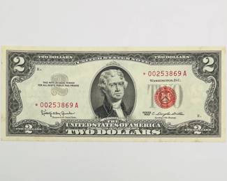 1963 Uncirculated $2 Red Seal Star Note
