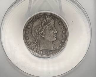 1906 Barber Quarter, ANACS VF 30