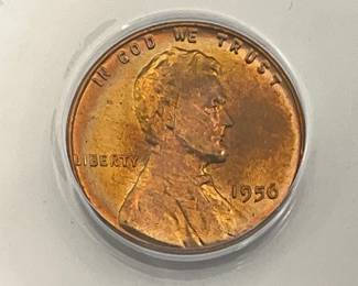 1956 Lincoln Wheat Penny, ANACS MS 65 Red