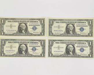 Four 1957 $1 Silver Certificates